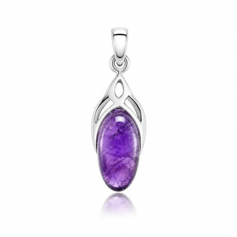Zilveren hanger met ovaal sierlijk gezette edelsteen - 925 zilver - 22 x 10 mm · Amethist