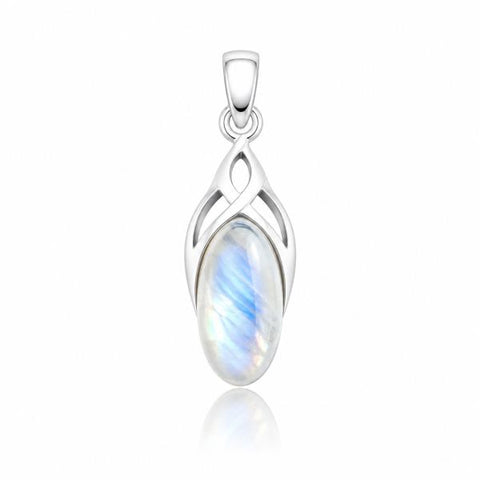 Zilveren hanger met ovaal sierlijk gezette edelsteen - 925 zilver - 22 x 10 mm · Regenboog Maansteen