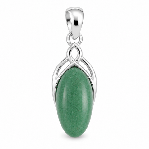 Zilveren hanger met ovaal sierlijk gezette edelsteen - 925 zilver - 22 x 10 mm · Aventurijn