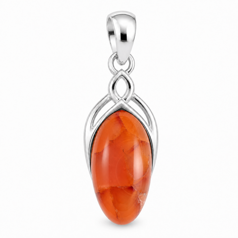 Zilveren hanger met ovaal sierlijk gezette edelsteen - 925 zilver - 22 x 10 mm · Carneool