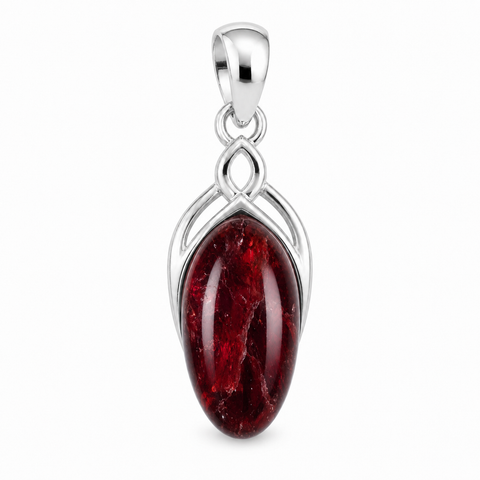 Zilveren hanger met ovaal sierlijk gezette edelsteen - 925 zilver - 22 x 10 mm · Granaat