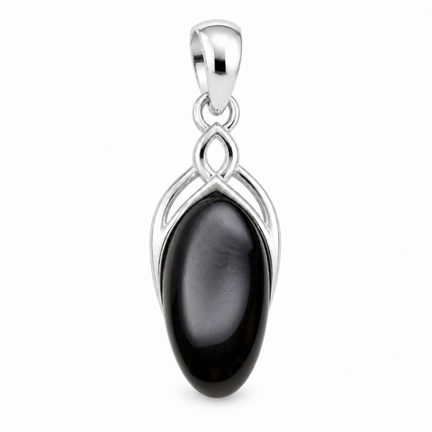 Zilveren hanger met ovaal sierlijk gezette edelsteen - 925 zilver - 22 x 10 mm · Onyx