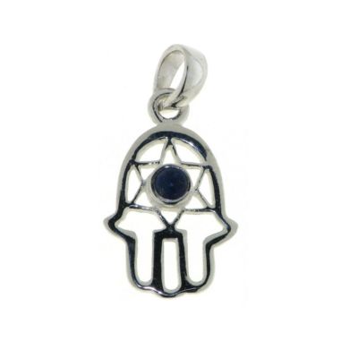 Zilveren handje van Fatima, Hamsa handje hanger met Lapis Lazuli edelsteen