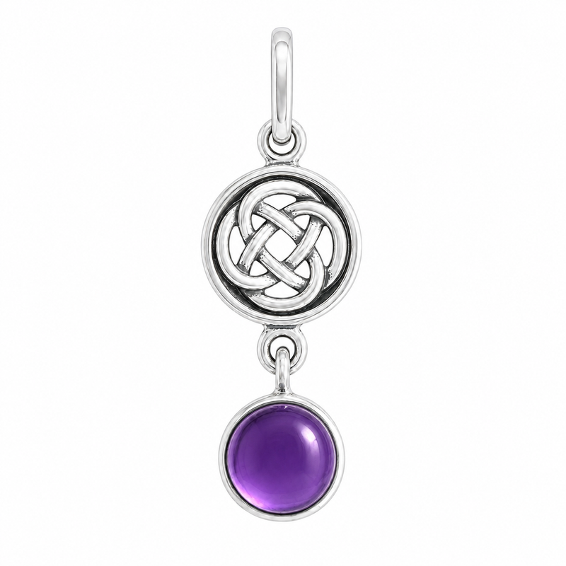 Salomon knoop hanger in zilver met ronde edelsteen - 925 zilver - 30 x 9 mm · Amethist · productfoto · steen:amethist