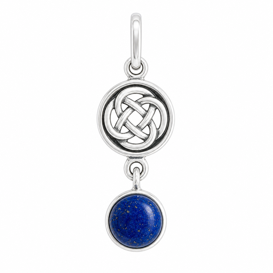 Salomon knoop hanger in zilver met ronde edelsteen - 925 zilver - 30 x 9 mm · Lapis Lazuli · productfoto · steen:lapis-lazuli