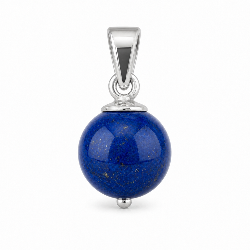 Zilveren hanger met bolvormige in kap gezette edelsteen - 925 zilver - 7 mm · Lapis Lazuli · productfoto · steen:lapis-lazuli