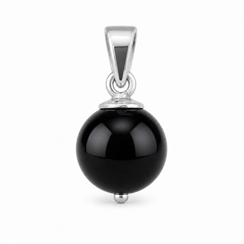 Zilveren hanger met bolvormige in kap gezette edelsteen - 925 zilver - 7 mm · Onyx