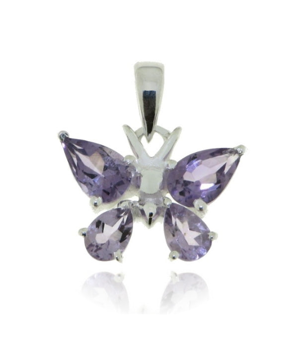Zilveren vlinder hanger met Amethist edelstenen