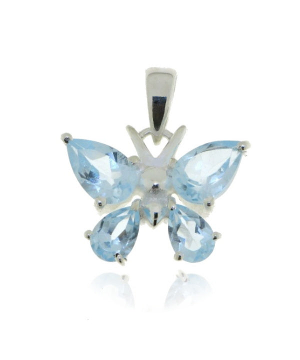 Zilveren vlinder hanger met Blauwe Topaas edelstenen