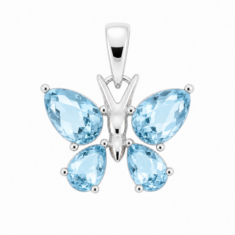 Zilveren vlinder hanger met facet geslepen edelsteen - 925 zilver - 18 x 14 mm · Blauwe Topaas
