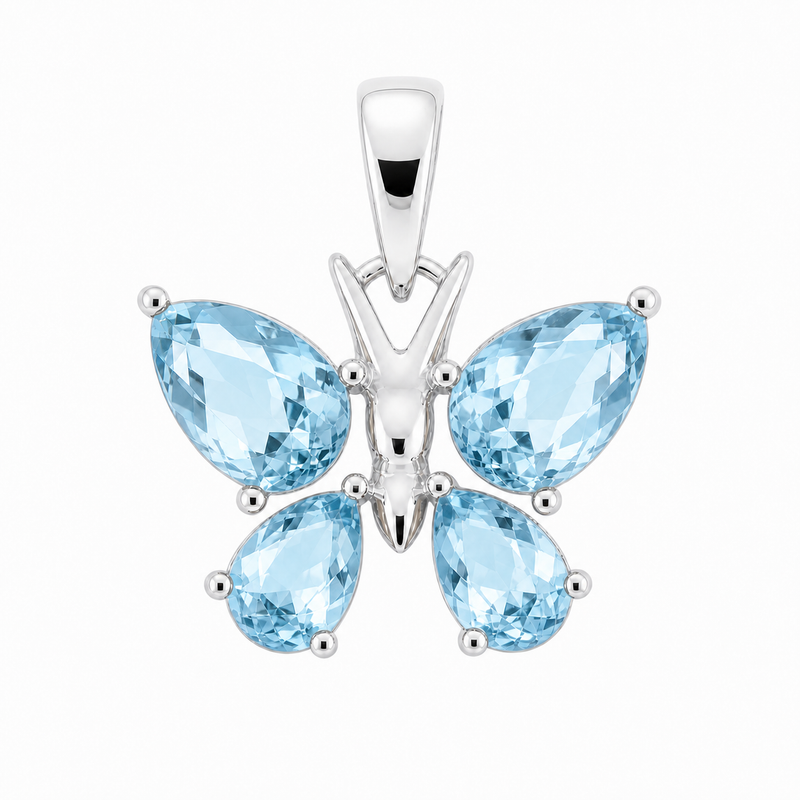 Zilveren vlinder hanger met facet geslepen edelsteen - 925 zilver - 18 x 14 mm · Blauwe Topaas · productfoto · steen:blauwe-topaas