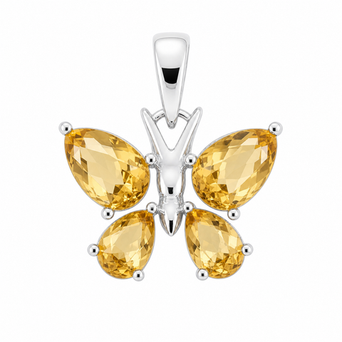 Zilveren vlinder hanger met facet geslepen edelsteen - 925 zilver - 18 x 14 mm · Citrien