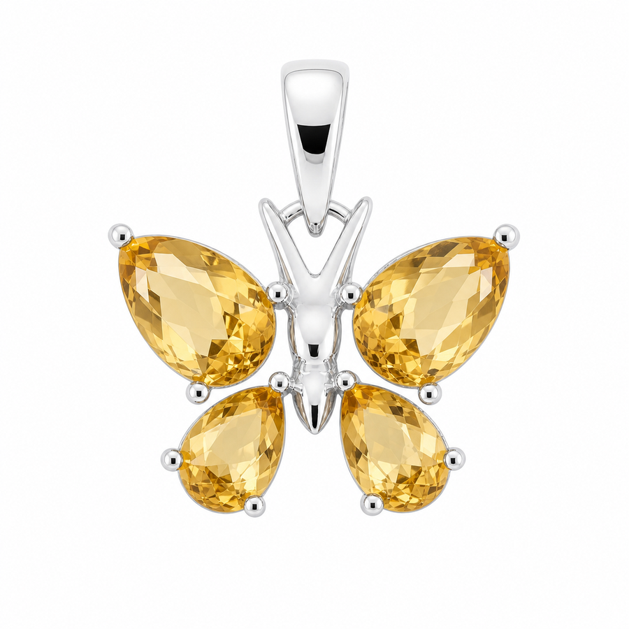 Zilveren vlinder hanger met facet geslepen edelsteen - 925 zilver - 18 x 14 mm · Citrien · productfoto · steen:citrien