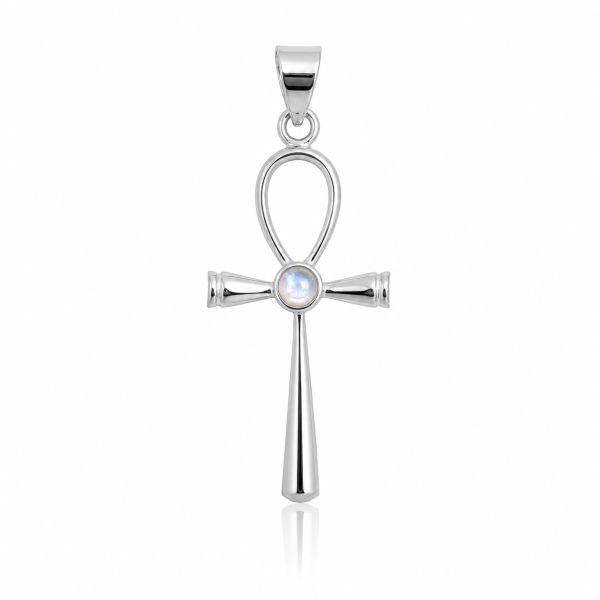 Zilveren Ankh hanger met ronde edelsteen - 925 zilver - 33 x 19 mm