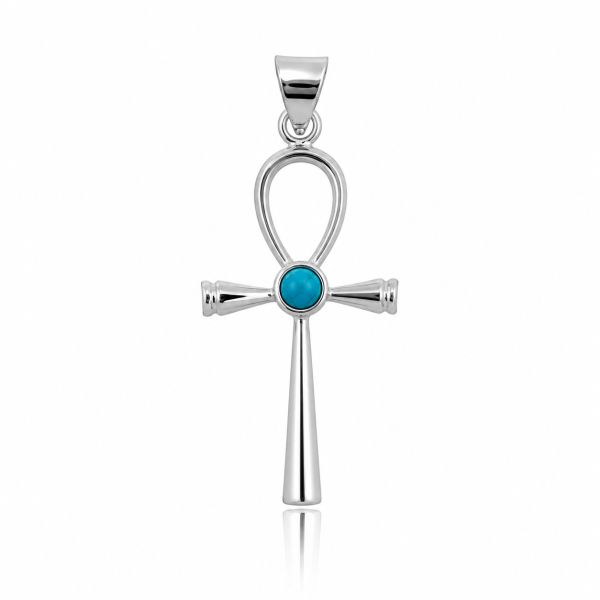Zilveren Ankh hanger met ronde edelsteen - 925 zilver - 33 x 19 mm