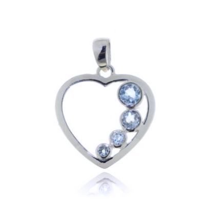 Zilveren hart hanger met Blauwe Topaas edelstenen