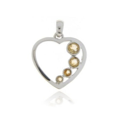 Zilveren hart hanger met Citrien edelstenen