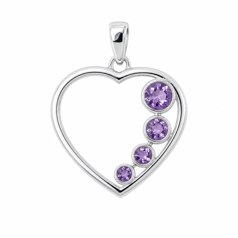 Zilveren hart hanger met rond gefacetteerde edelsteen - 925 zilver - 23 x 21 mm · Amethist · productfoto · steen:amethist