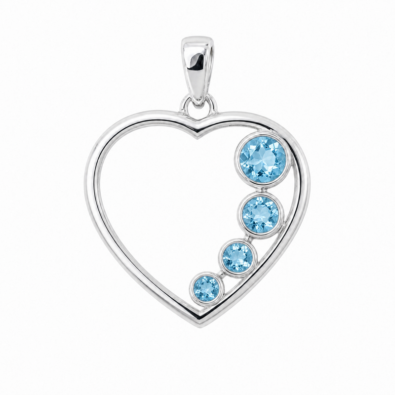 Zilveren hart hanger met rond gefacetteerde edelsteen - 925 zilver - 23 x 21 mm · Blauwe Topaas · productfoto · steen:blauwe-topaas
