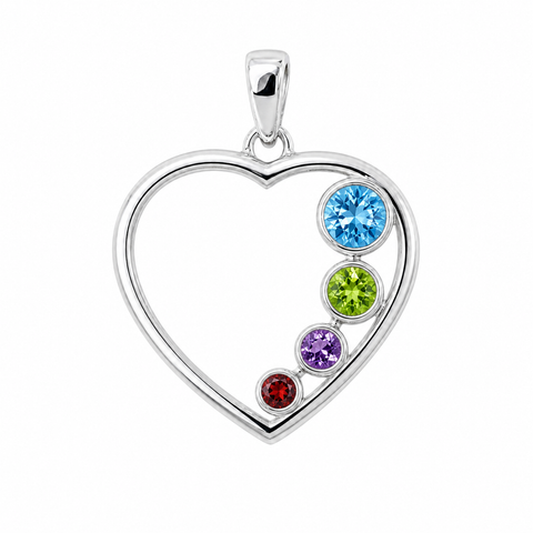 Zilveren hart hanger met rond gefacetteerde edelsteen - 925 zilver - 23 x 21 mm · Meerdere edelstenen