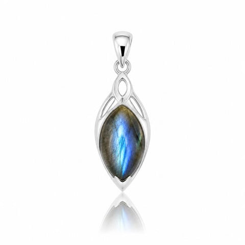 Zilveren hanger met marquise geslepen edelsteen - 925 zilver - 24 x 10 mm · Labradoriet