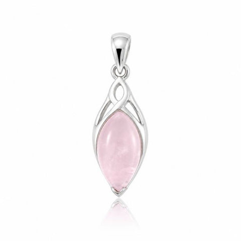 Zilveren hanger met marquise geslepen edelsteen - 925 zilver - 24 x 10 mm · Rozenkwarts
