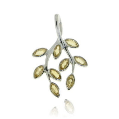 Zilveren blaadjes hanger met Citrien edelstenen