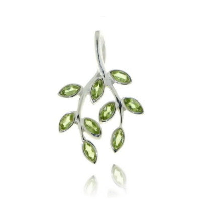 Zilveren blaadjes hanger met Peridoot edelstenen