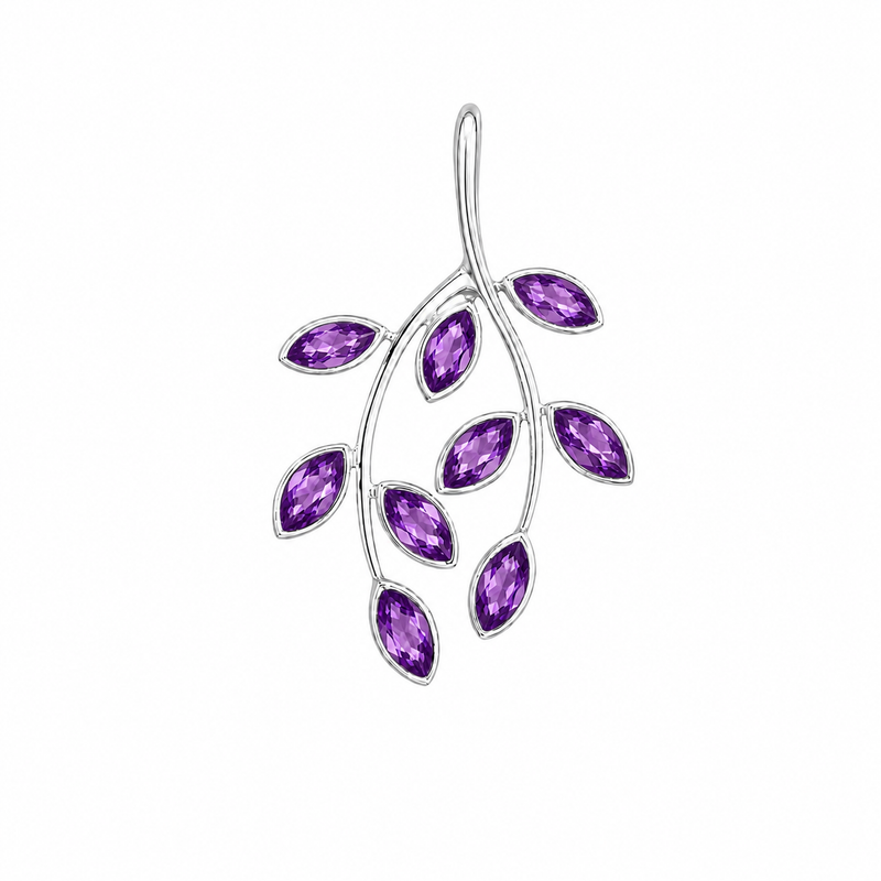 Zilveren hanger met edelsteen in blaadjesdesign, gefacetteerd - 925 zilver - 32 x 20 mm · Amethist · productfoto · steen:amethist