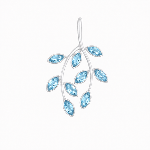 Zilveren hanger met edelsteen in blaadjesdesign, gefacetteerd - 925 zilver - 32 x 20 mm · Blauwe Topaas