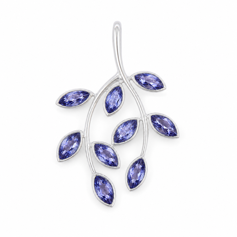 Zilveren hanger met edelsteen in blaadjesdesign, gefacetteerd - 925 zilver - 32 x 20 mm · Ioliet · detail · steen:ioliet