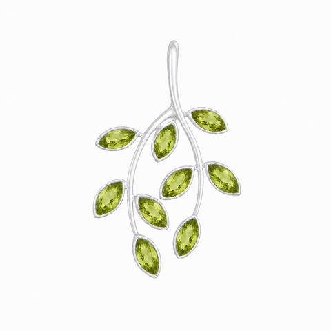 Zilveren hanger met edelsteen in blaadjesdesign, gefacetteerd - 925 zilver - 32 x 20 mm · Peridoot