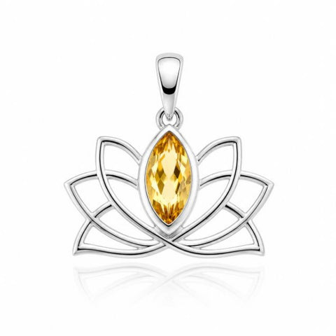 Zilveren Lotus hanger met marquise, facet geslepen edelsteen - 925 zilver - 10 x 5 mm · Citrien