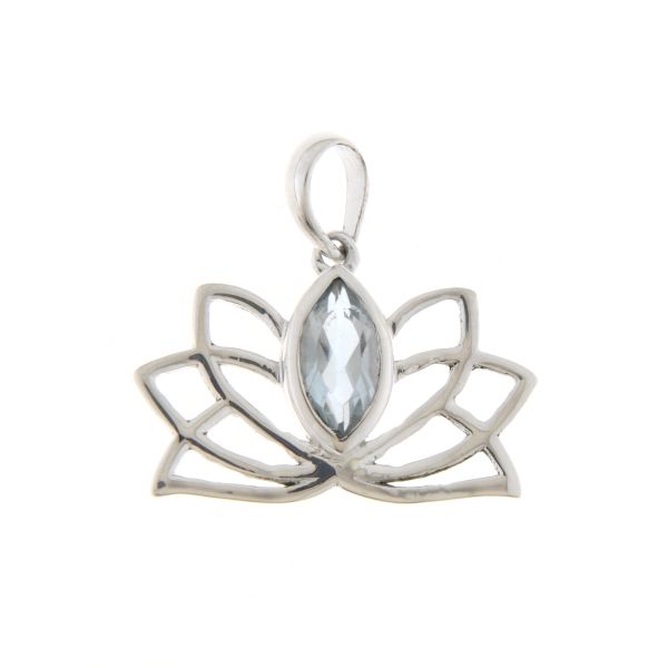 Zilveren Lotus hanger met Blauw Topaas edelsteen