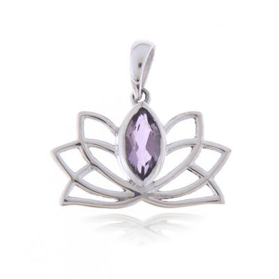 Zilveren Lotus hanger met Amethist edelsteen