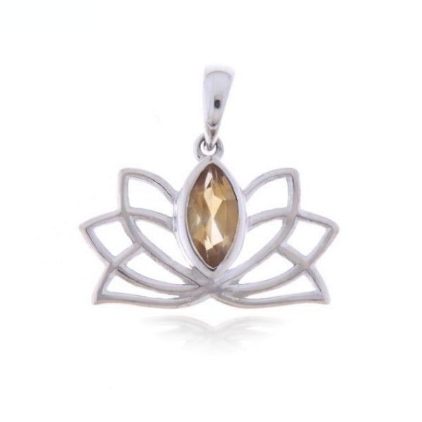 Zilveren Lotus hanger met Citrien edelsteen