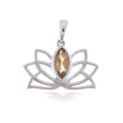 Zilveren Lotus hanger met Citrien edelsteen