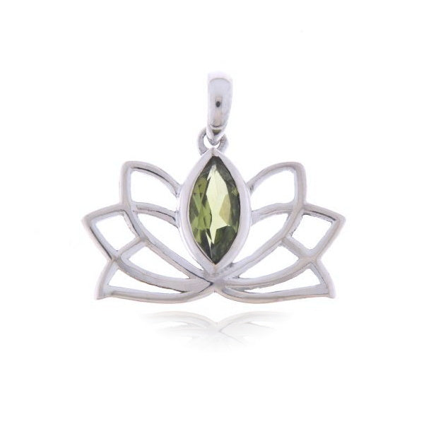 Zilveren Lotus hanger met Peridoot edelsteen