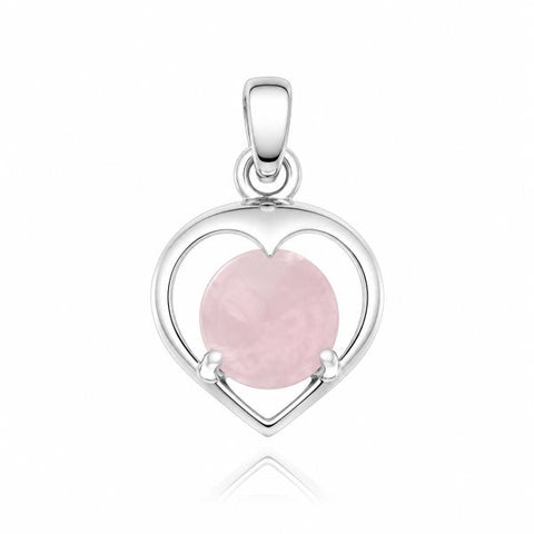 Zilveren hanger met rond in open hart gezette edelsteen - 925 zilver - 27 x 17 mm · Rozenkwarts