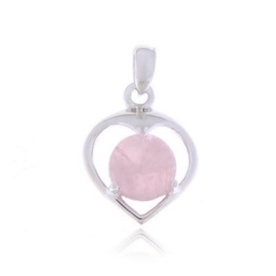 Zilveren hart hanger met Rozenkwarts edelsteen