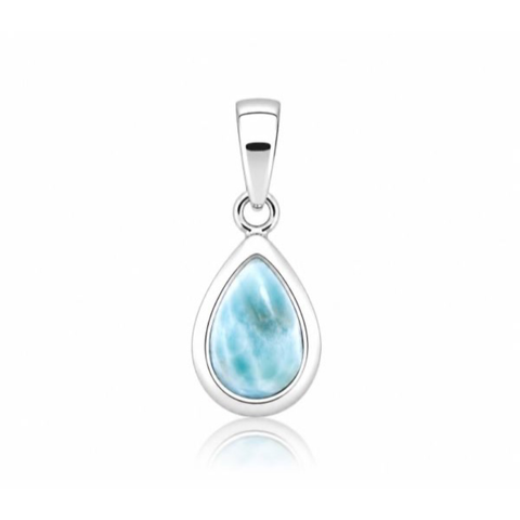 Zilveren hanger met druppelvormig geslepen edelsteen - 925 zilver - 10 x 7 mm · Larimar