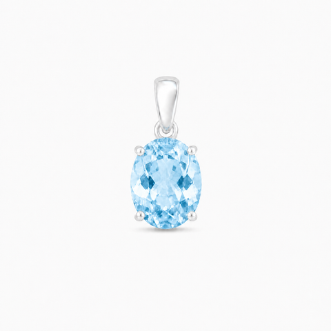 Zilveren hanger met ovaal geslepen in klauw gezette edelsteen, gefacetteerd - 925 zilver - 11 x 9 mm · Blauwe Topaas