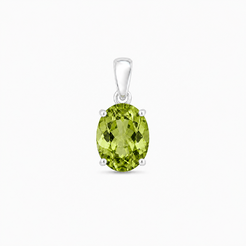 Zilveren hanger met ovaal geslepen in klauw gezette edelsteen, gefacetteerd - 925 zilver - 11 x 9 mm · Peridoot · productfoto · steen:peridoot