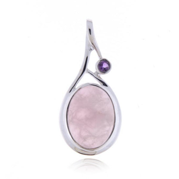 Zilveren hanger met Rozenkwarts en Amethist edelsteen