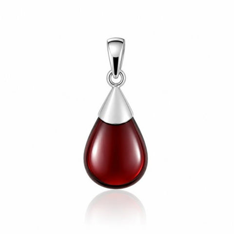 Zilveren hanger met druppelvormig edelsteen - 925 zilver - 16 x 12 mm · Granaat