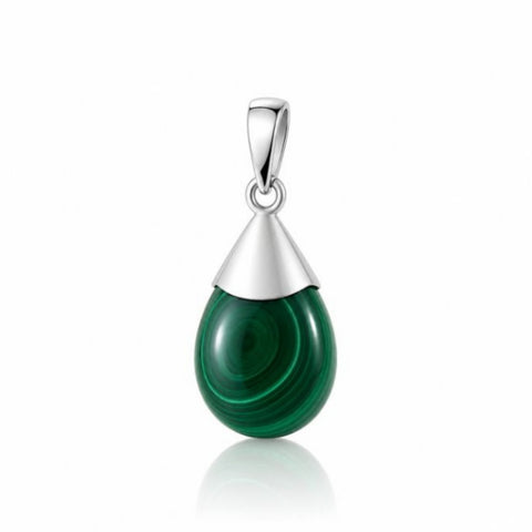 Zilveren hanger met druppelvormig edelsteen - 925 zilver - 16 x 12 mm · Malachiet
