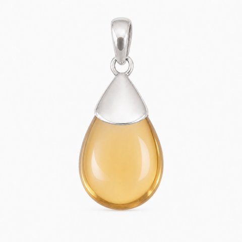 Zilveren hanger met druppelvormig edelsteen - 925 zilver - 16 x 12 mm · Citrien