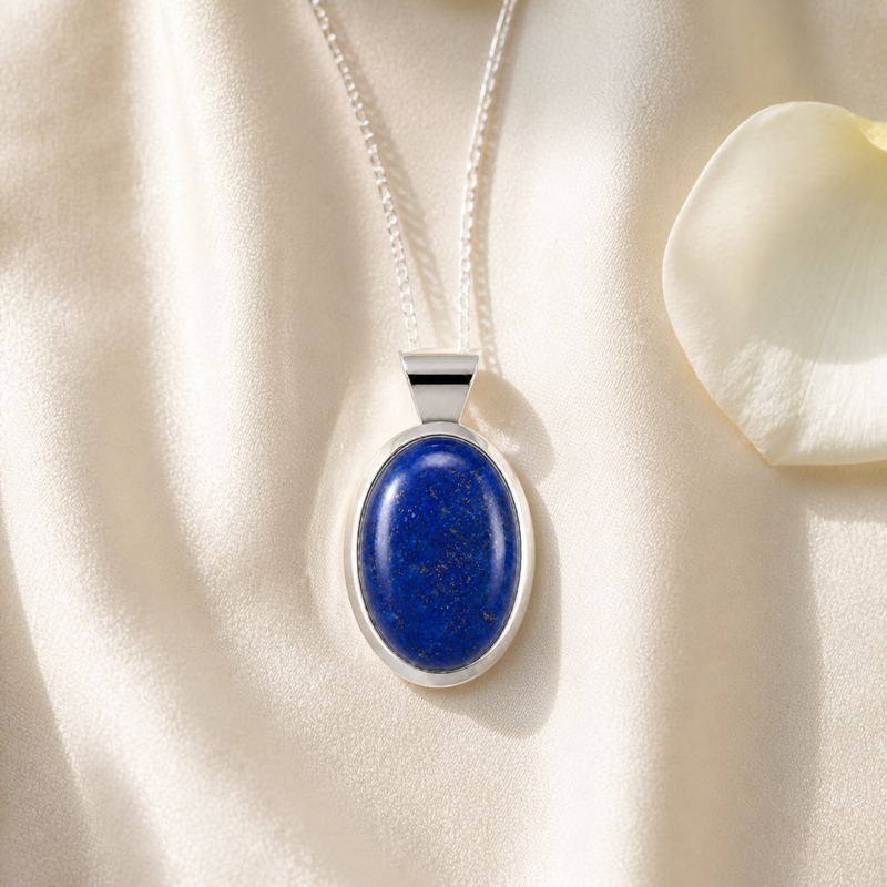 Zilveren hanger met Regenboog Maansteen edelsteen · Lapis Lazuli · sfeerbeeld · steen:lapis-lazuli