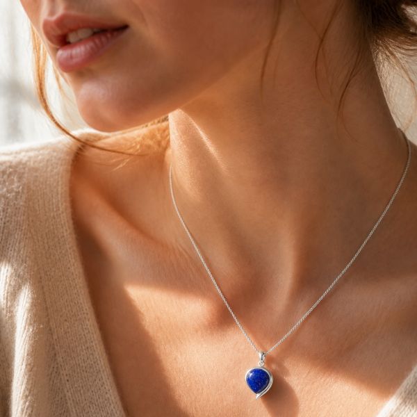 Zilveren hanger met druppelvormige edelsteen - 925 zilver - 17 x 17 mm · Lapis Lazuli · productfoto · steen:lapis-lazuli