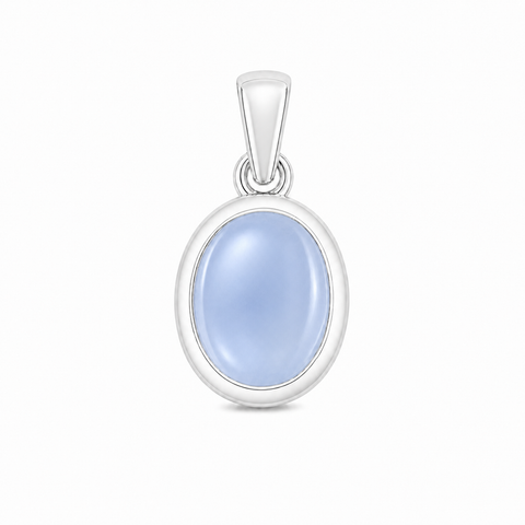 Zilveren hanger met ovaal in kap gezette edelsteen - 925 zilver - 10 x 8 mm · Chalcedoon
